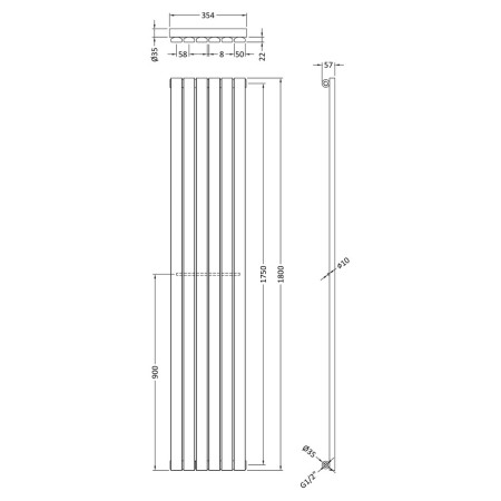 HLW42 Hudson Reed Sloane Radiator 1800mm x 354mm (2)