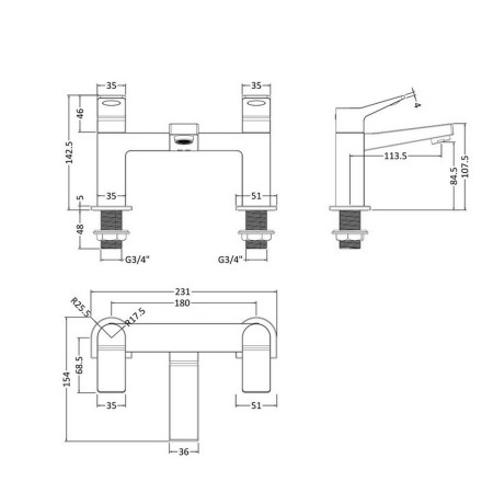 SOA303 Hudson Reed Soar Bath Filler Line Drawing