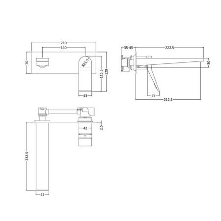 SOA328 Hudson Reed Soar Wall Mounted Basin Mixer Line Drawing