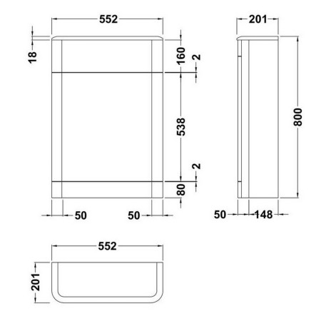 CUR141 Hudson Reed Solar 550mm WC Unit Pure White Line Drawing