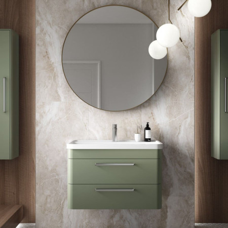 SOL802 Hudson Reed Solar Wall Hung 600mm Cabinet with Polymarble Basin Fern Green Bathroom Setting