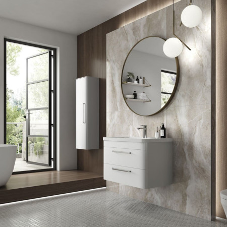SOL102 Hudson Reed Solar 600mm Wall Hung Pure White Vanity Unit with Basin Bathroom Setting