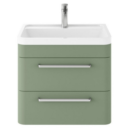 SOL802 Hudson Reed Solar Wall Hung 600mm Cabinet with Polymarble Basin Fern Green