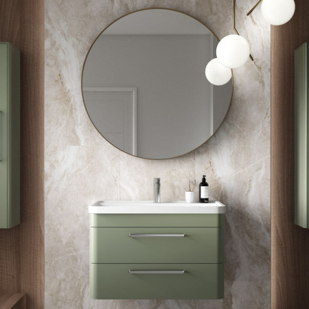 SOL804 Hudson Reed Solar 800mm Wall Hung Fern Green Vanity Unit with Basin Bathroom Setting