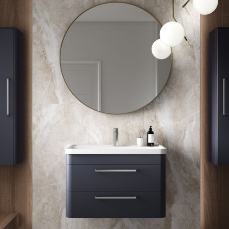 SOL304 Hudson Reed Solar 800mm Wall Hung Indigo Blue Vanity Unit with Basin with Tall Boy Units