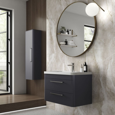 SOL304 Hudson Reed Solar 800mm Wall Hung Indigo Blue Vanity Unit with Basin Bathroom Setting