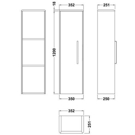 CUR162 Hudson Reed Solar Wall Mounted 350mm Tall Unit Pure White Line Drawing