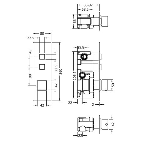 CPB3311 Hudson Reed Square Push Button Two Outlet Shower Valve (2)