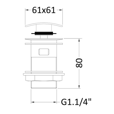EK307 Hudson Reed Square Slotted Push Button Basin Waste Line Drawing