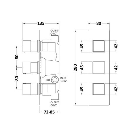 SQRTR02 Hudson Reed Square Triple Concealed Thermostatic Shower Valve (2)