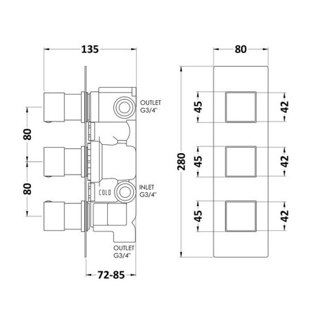 SQRTR03 Hudson Reed Square Triple Concealed Thermostatic Shower Valve with Diverter (2)