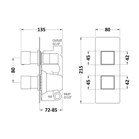 SQRTW01 Hudson Reed Square Twin Concealed Thermostatic Shower Valve (2)