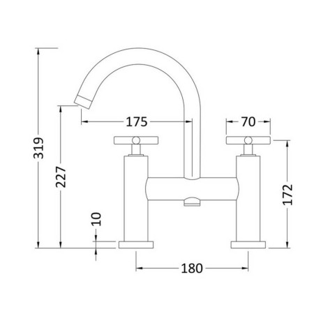 TEX353 Hudson Reed Tec Crosshead Bath Filler with Swivel Spout Dimensions