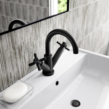 TEX415 Hudson Reed Tec Crosshead Black Mono Basin Mixer & Waste Lifestyle