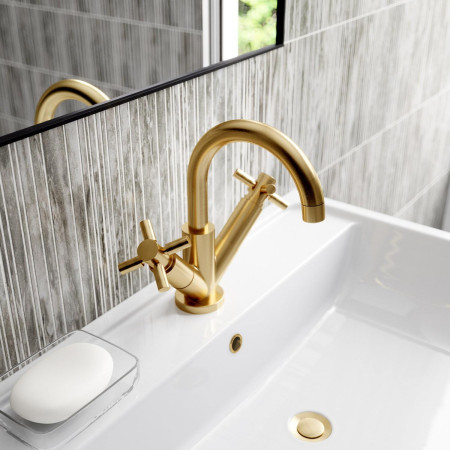 TEX815 Hudson Reed Tec Crosshead Brushed Brass Mono Basin Mixer & Waste Lifestyle