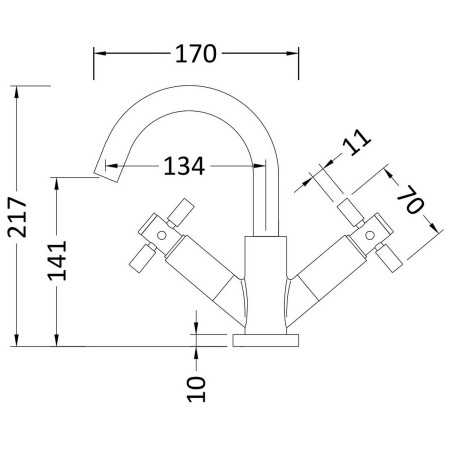 TEX315 Hudson Reed Tec Crosshead Mono Basin Mixer & Waste Dimensions