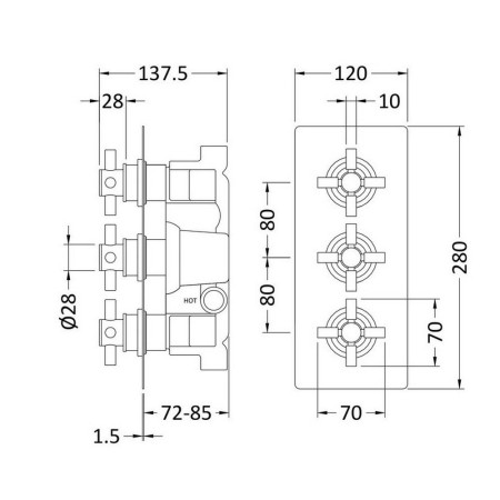 KRI3211 Hudson Reed Tec Crosshead Triple Shower Valve (2)