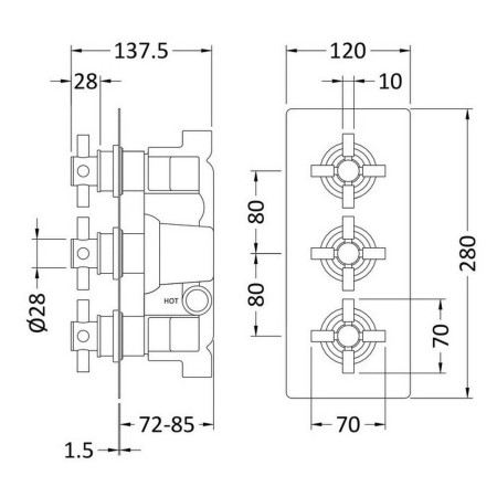 KRI3023 Hudson Reed Tec Crosshead Triple Shower Valve with Diverter (2)