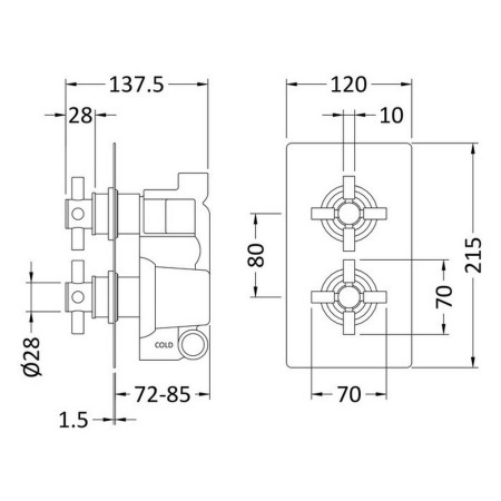 KRI8210 Hudson Reed Tec Crosshead Twin Thermostatic Shower Valve in Brushed Brass (2)