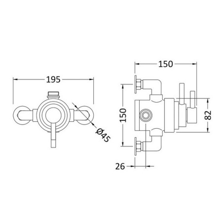 JTY026 Hudson Reed Tec Dual Exposed Thermostatic Shower Valve Dimensions