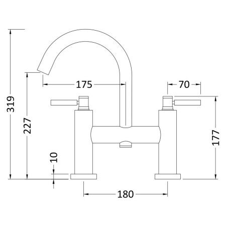 TEL353 Hudson Reed Tec Lever Bath Filler Line Drawing