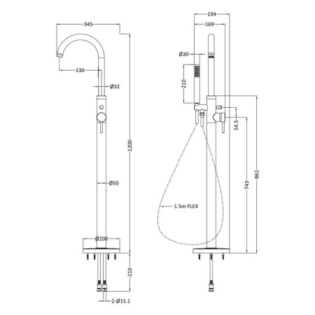 PN821 Hudson Reed Tec Lever Brushed Brass Floor Standing Bath Shower Mixer (2)