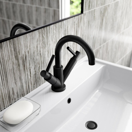 TEL415 Hudson Reed Tec Lever Black Mono Basin Mixer & Waste Lifestyle