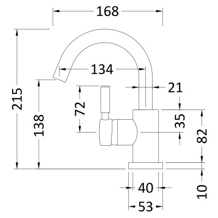 PN386 Hudson Reed Tec Side Action Mini Mono Basin Mixer & Push Button Waste Dimensions