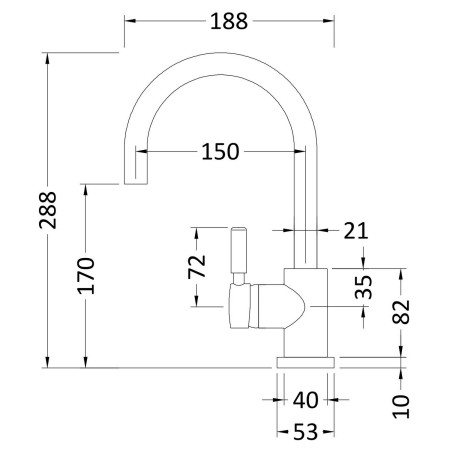PN380 Hudson Reed Tec Single Lever Side Action Basin Mixer & Waste Dimensions