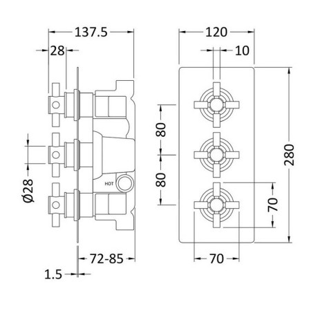 KRI4211 Hudson Reed Tec Triple Crosshead Shower Valve in Matt Black (2)