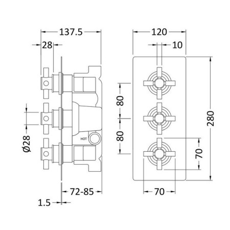KRI4023 Hudson Reed Tec Triple Crosshead Thermostatic Shower Valve with Diverter in Matt Black (2)