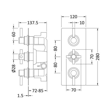 A8023 Hudson Reed Tec Triple Thermostatic Shower Valve with Diverter in Brushed Brass (2)