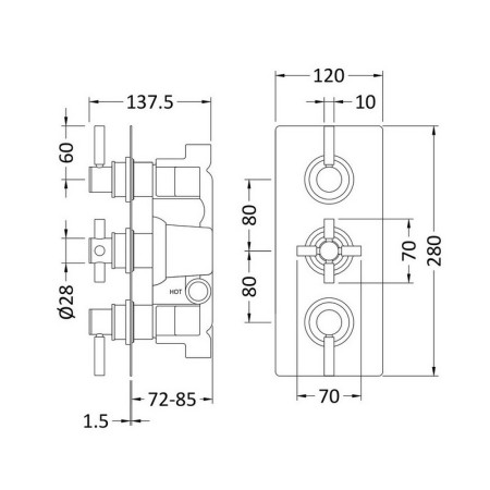 A4023 Hudson Reed Tec Triple Thermostatic Shower Valve with Diverter in Matt Black (2)