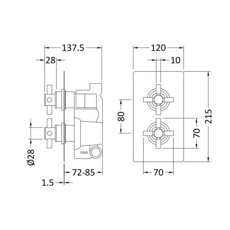 KRI8207 Hudson Reed Tec Twin Crosshead Shower Valve with Diverter in Brushed Brass (2)