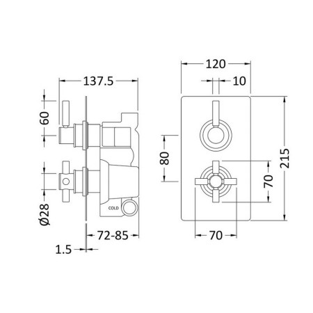 A8007 Hudson Reed Tec Twin Thermostatic Shower Valve with Diverter in Brushed Brass (2)