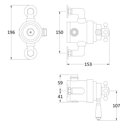 TSVT7104 Hudson Reed Topaz Brushed Pewter Dual Exposed Shower Valve Line Drawing