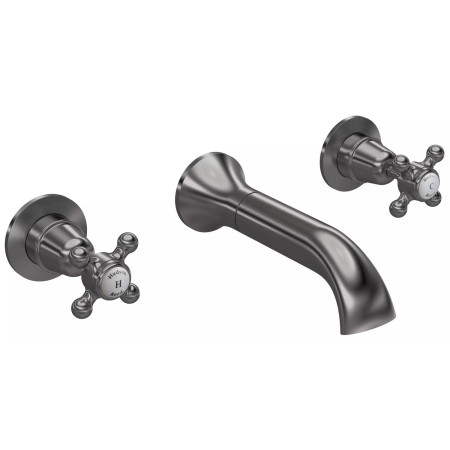 Hudson Reed Topaz Crosshead Dome 3TH Brushed Pewter Wall Mounted Bath Filler