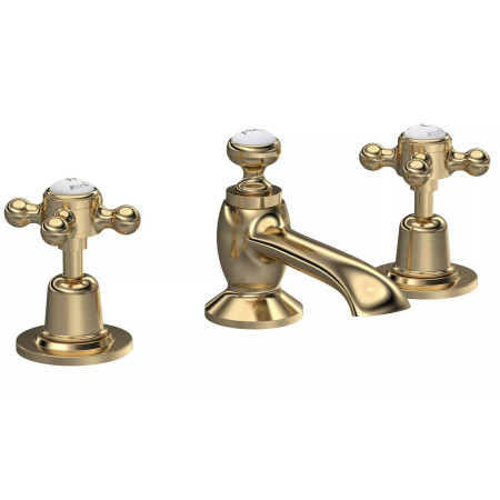 Hudson Reed Topaz Crosshead Dome Brushed Brass 3TH Basin Mixer with Waste