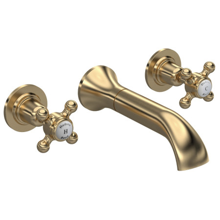 Hudson Reed Topaz Crosshead Dome Brushed Brass 3TH Wall Mounted Basin Mixer