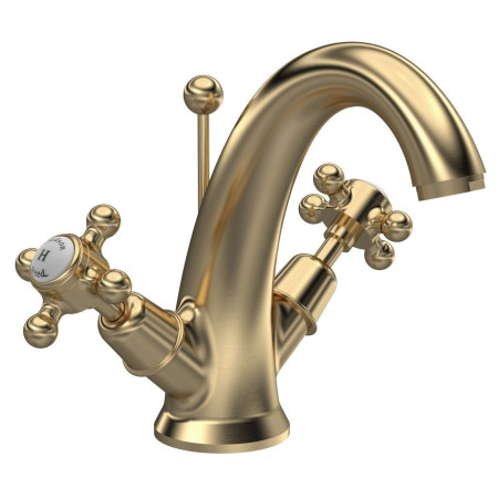 Hudson Reed Topaz Crosshead Dome Brushed Brass Basin Mixer with Waste
