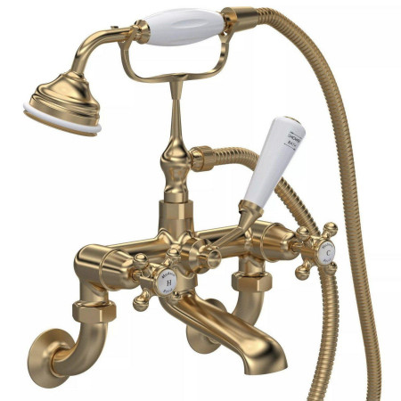 Hudson Reed Topaz Crosshead Dome Brushed Brass Wall Mounted Bath Shower Mixer
