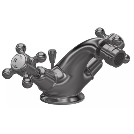 Hudson Reed Topaz Crosshead Dome Brushed Pewter Bidet Mixer with Waste