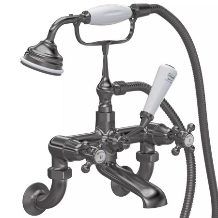 Hudson Reed Topaz Crosshead Dome Brushed Pewter Wall Mounted Bath Shower Mixer