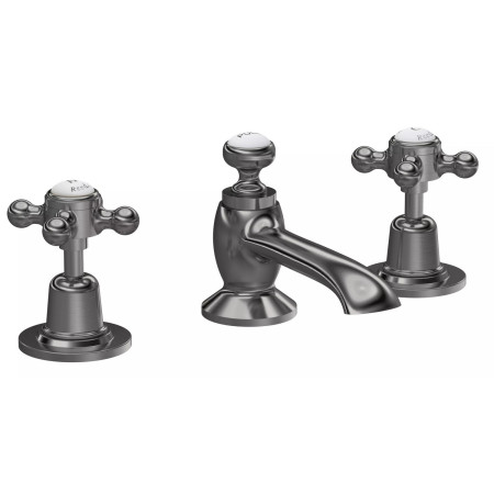 Hudson Reed Topaz Crosshead Dome Collar 3TH Brushed Pewter Basin Mixer with Waste