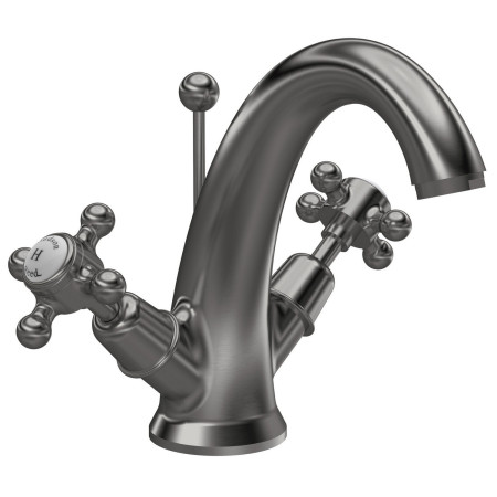 Hudson Reed Topaz Crosshead Dome Collar Basin Mixer with Waste in Brushed Pewter