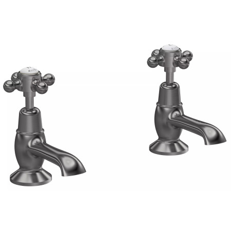Hudson Reed Topaz Crosshead Dome Collar Basin Taps in Brushed Pewter