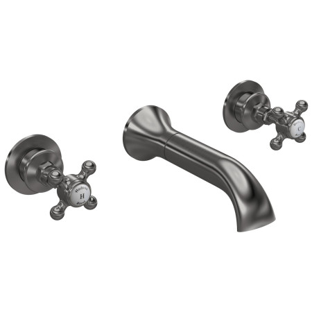 Hudson Reed Topaz Crosshead Hexagonal 3TH Brushed Pewter Wall Mounted Bath Filler