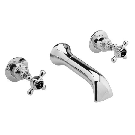 Hudson Reed Topaz Crosshead Hexagonal Black Wall Mounted 3TH Basin Mixer