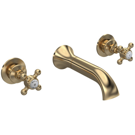 Hudson Reed Topaz Crosshead Hexagonal Brushed Brass 3TH Wall Mounted Bath Filler
