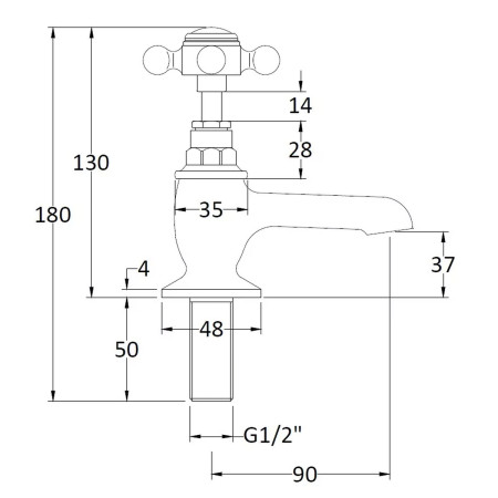BC801HX Hudson Reed Topaz Crosshead Hexagonal Brushed Brass Basin Taps Line Drawing